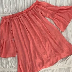Coral off the shoulder dress